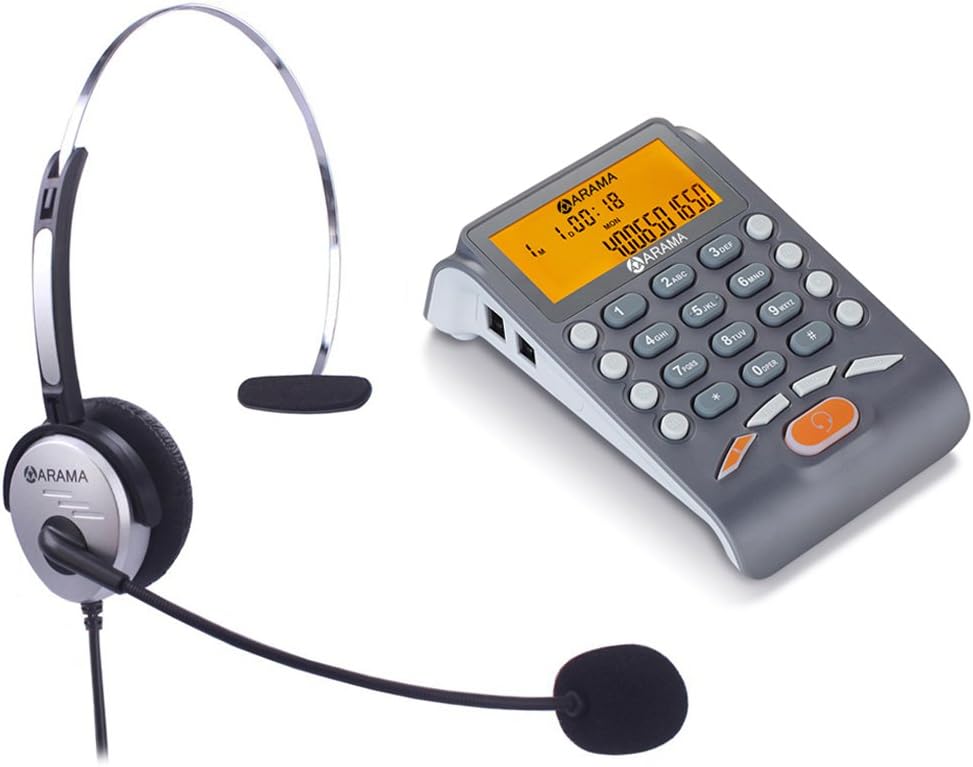 Call Center Corded Telephone with Noise Cancelling Headset, ARAMA Diapad Landline Phone for Offices Work and Home Jobs