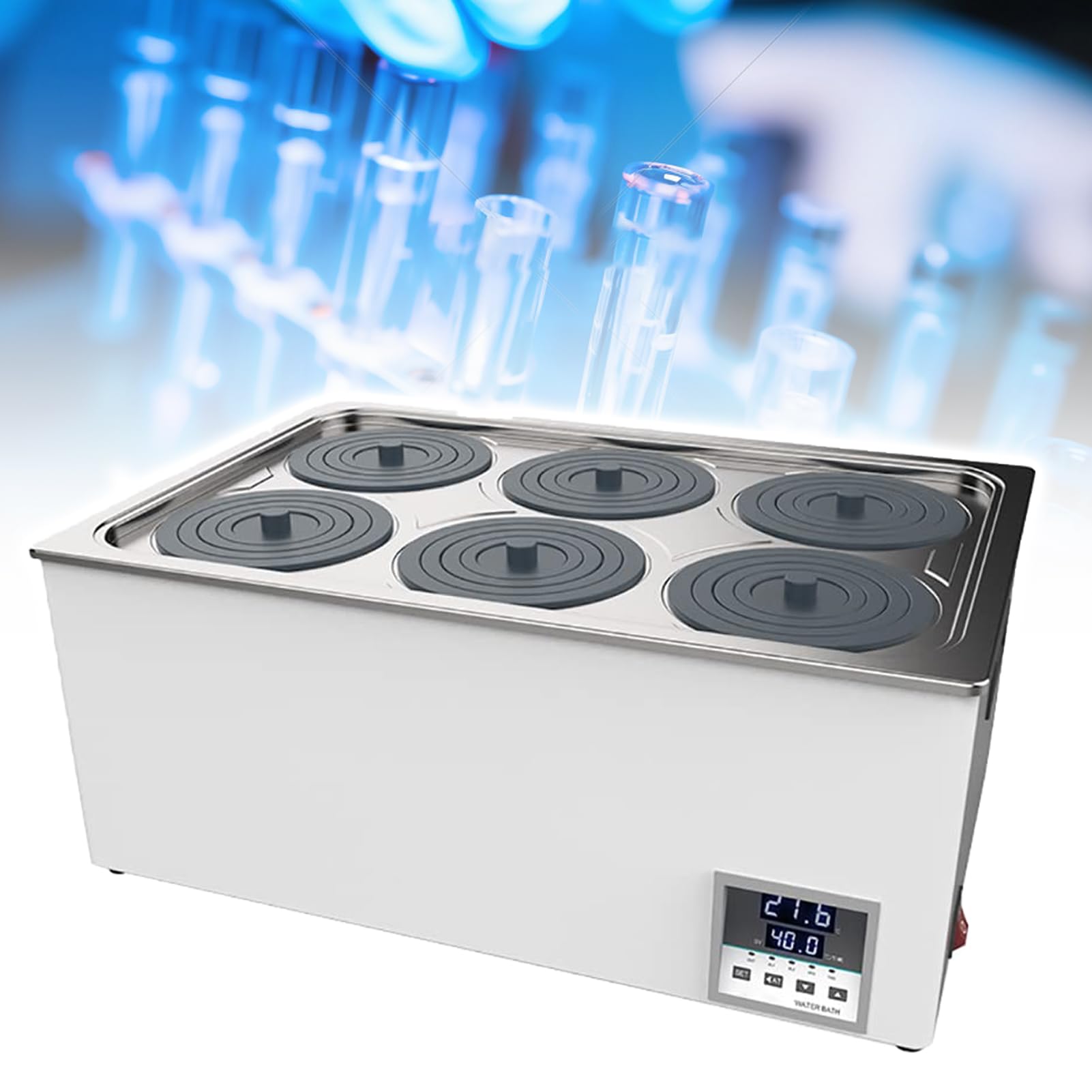 Baño María Digital, Calentador de Agua Termostático, para Uso en Laboratorio, Recubrimiento de Acero Inoxidable para, con Aberturas Seleccionables y Función Antiquemado en Seco