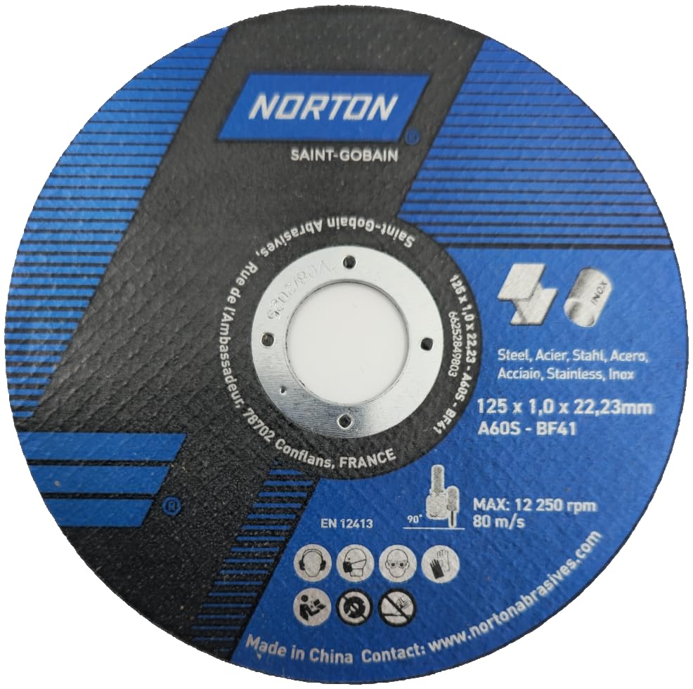 NORTON 10 Dischi Da Taglio Flessibili 125 X 1,0 Mm Per Acciaio Inox – In Scatola Metallo - 5