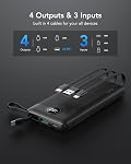 Portable Charger 22.5W Fast Charging for iPhone with Built-in Cable, VRURC 10000mAh USB C Battery Pack, Cell Phone Power Bank for iPhone 17 16 15 Series Android Tablet, Black(1 Pack) | 10000mAh Compact Portable Phone Charger, 5 Outpputs USB C Battery