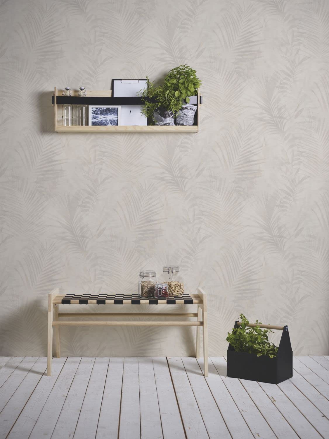 Sanders & Sanders papel pintado hojas de palmera beige crema 53 cm x 10.05 m