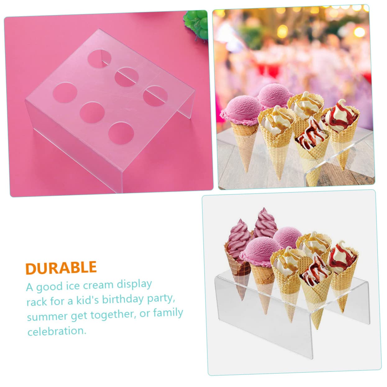 Cabilock 2Pcs Clear Ice Cream Cone Holder Transparent Desktop Rack for Ice Cream Cones Sushi Hand for Parties Events and Photography Props