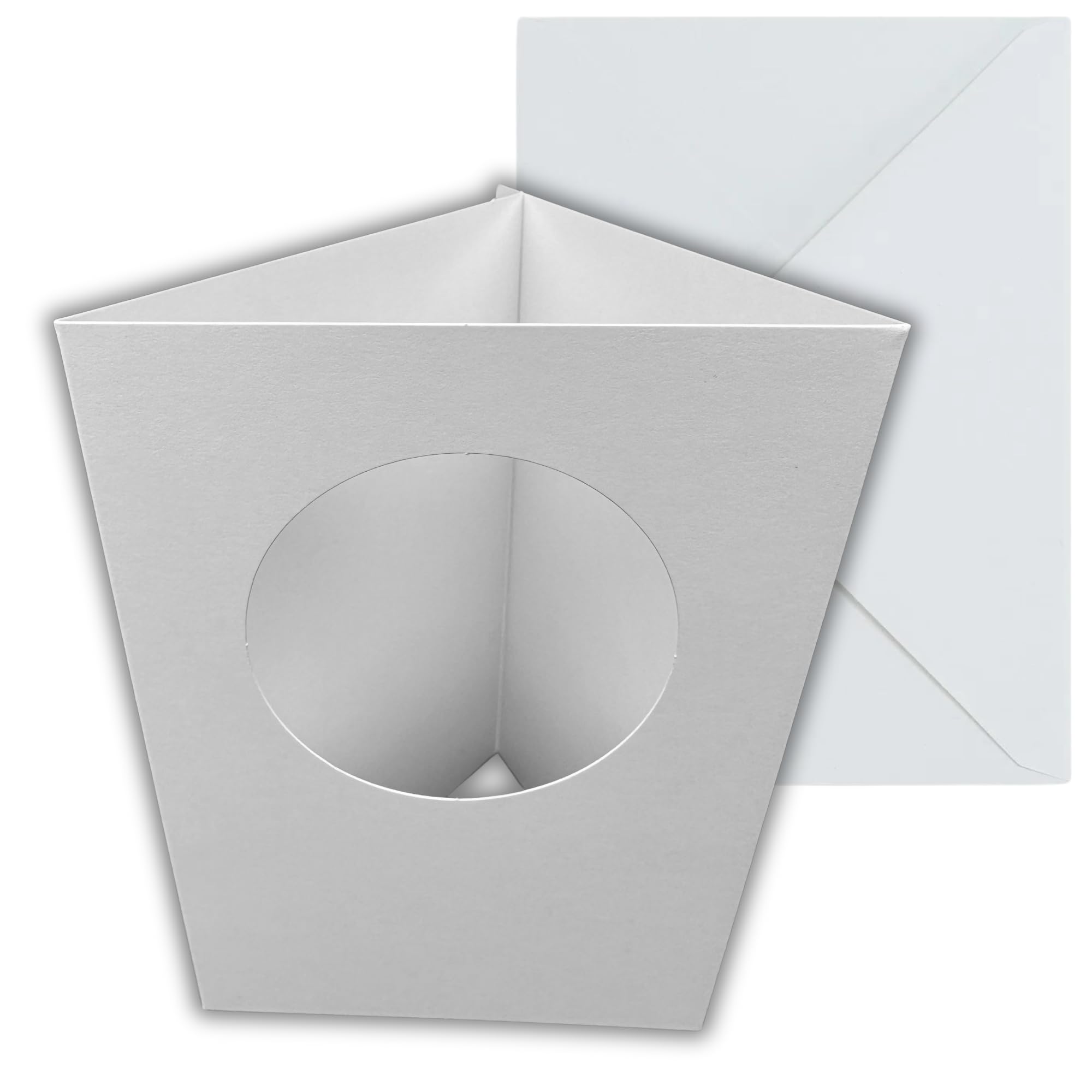 Stella Weds 10 Pack A6 White Rounded Top Circle Aperture Card Blanks & Envelopes, Tri-Fold
