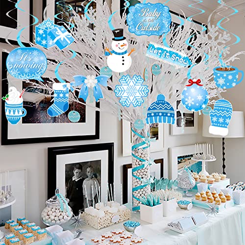 20pcs Winter Wonderland Hanging Swirls Snow Snowflake Snowman Foil Ceiling Decorations for Frozen Winter Theme Baby is Cold Outside Party It's Snowing Party Supplies - Image 10