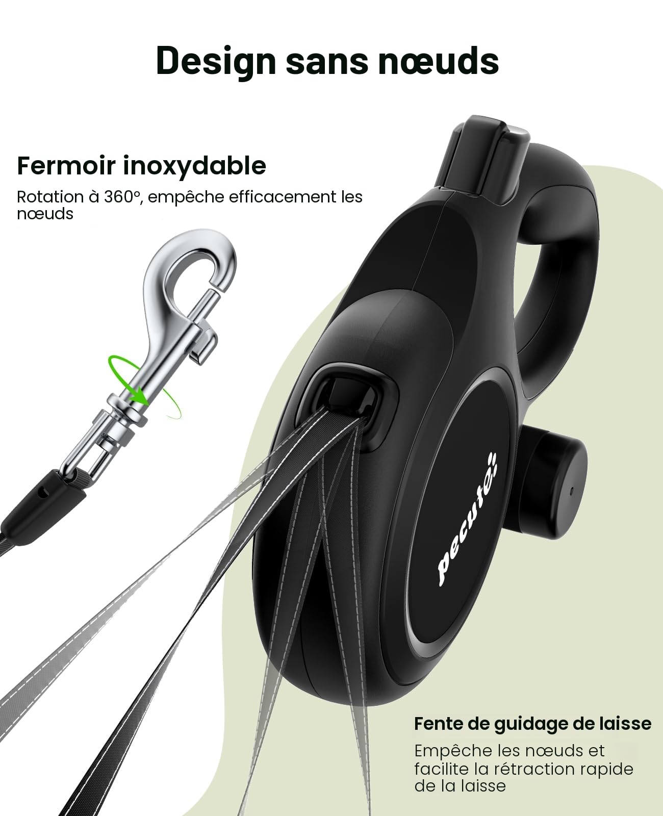 Pecute Laisse Chien Enrouleur, New Classic Laisse Enrouleur 8m, Fonction Anti-Morsure, avec Un Boutton S'arrêter Bloquer Jusqu'à 50Kg pour Moyen et Grand Chiens, Noir