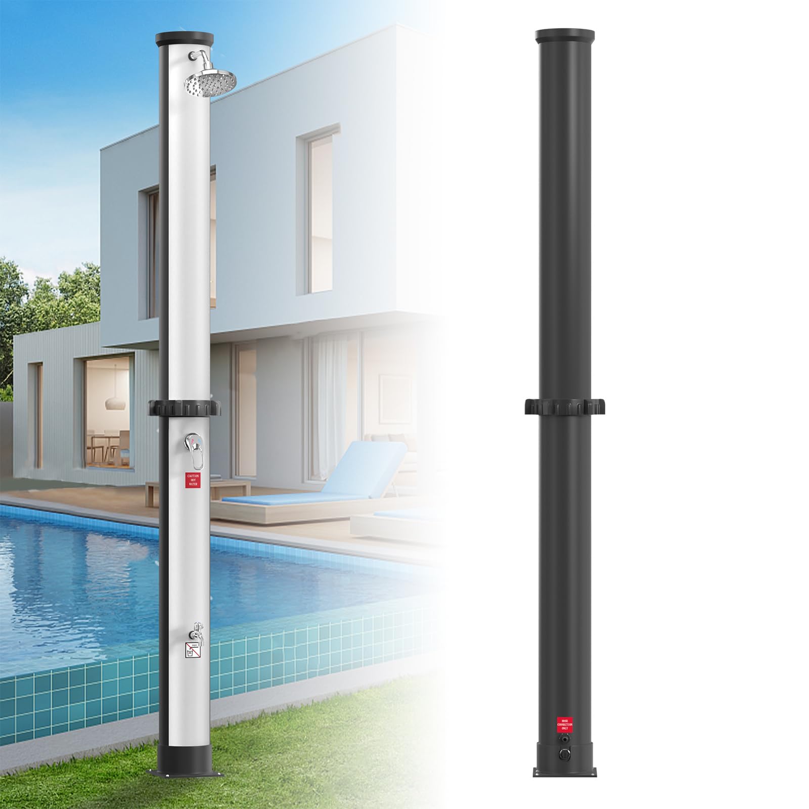 LZQ Solardusche 40 Liter Solar Gartendusche Pooldusche, Aussendusche Warmes Wasser max. 60°C mit Regenduschkopf und Wasserhahn