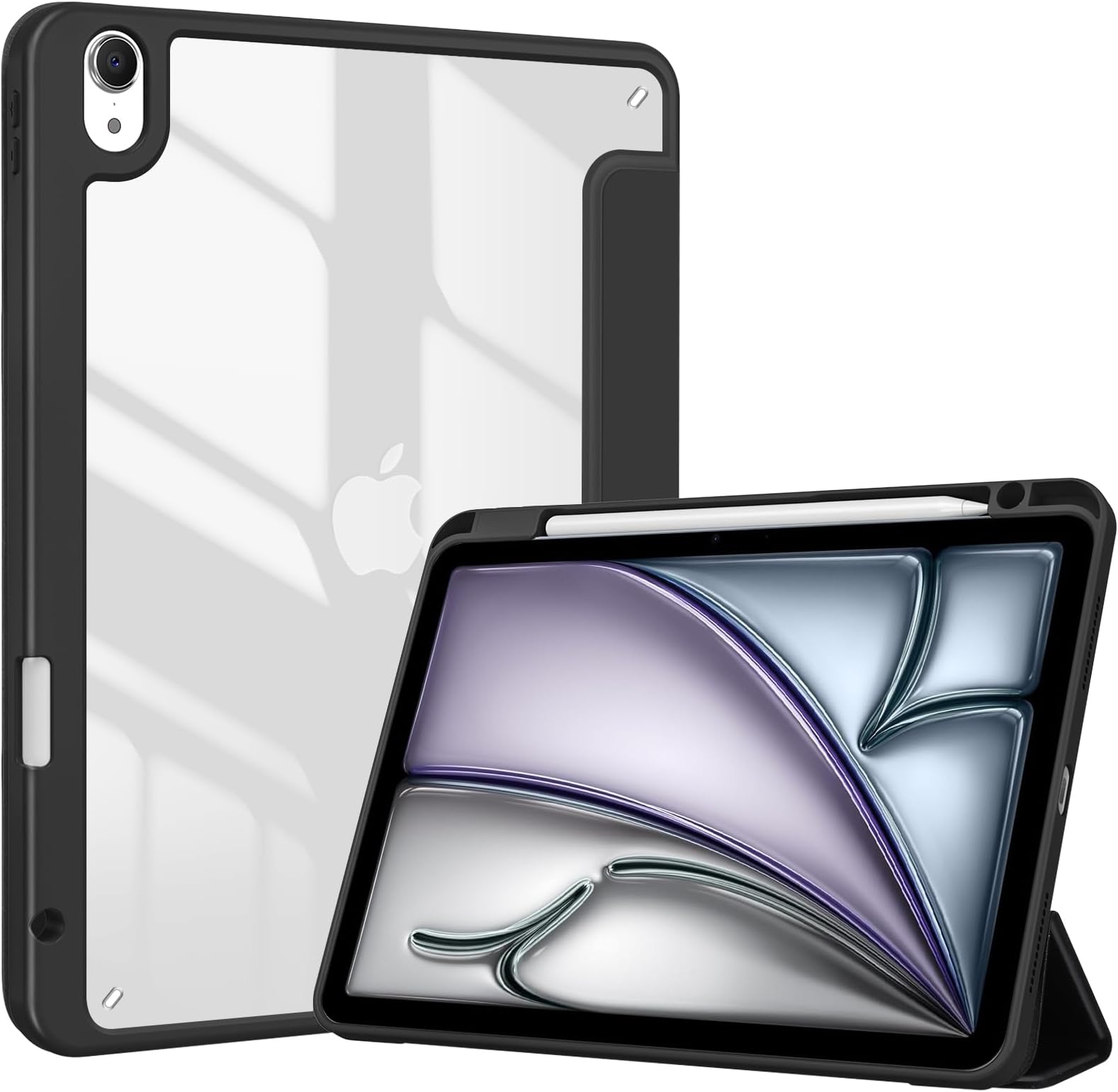 Smart Case for iPad Air 11-inch M4 (2026, 8th Gen) / M3 (2025) / M2 (2024) & 10.9 Inch iPad Air 5th (2022) & 4th (2020), Protective Cover with Pencil Holder -Black