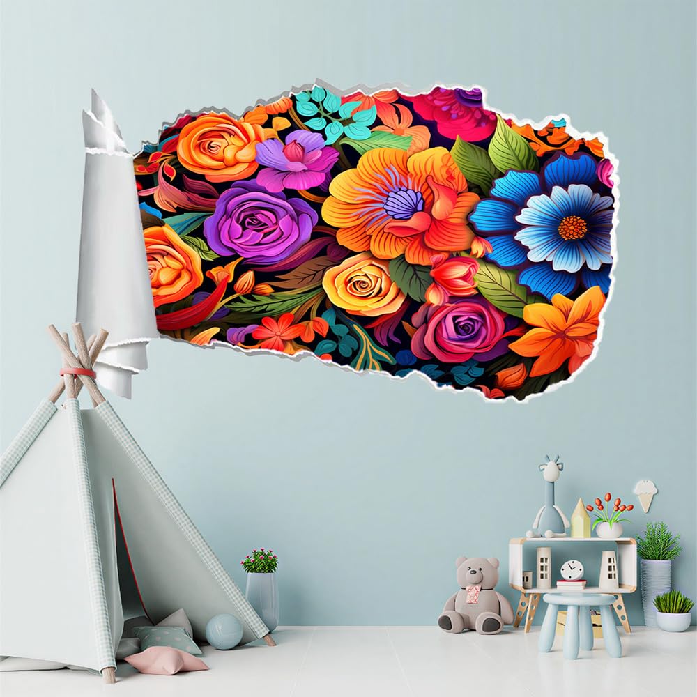 3D Durchbruch Wandtattoo Mädchen Kinderzimmer Blumen Wandaufkleber Dekorative Anlage Wandsticker für Junge Teenager Zimmer Wohnzimmer Schlafzimmer Wandbilder Deko