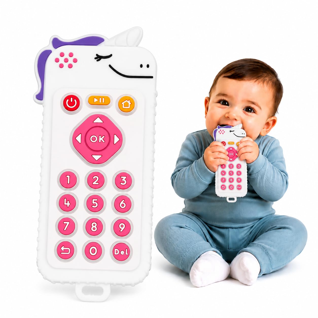 SHOPPOFOBIX Silicone Remote Teether for Baby,for 3+ Months and 6 to 12 Months Baby,Skills Development,Colour & Shape TV Remote,Teething Toys for Activity Babies and Toddlers (White)-image-25