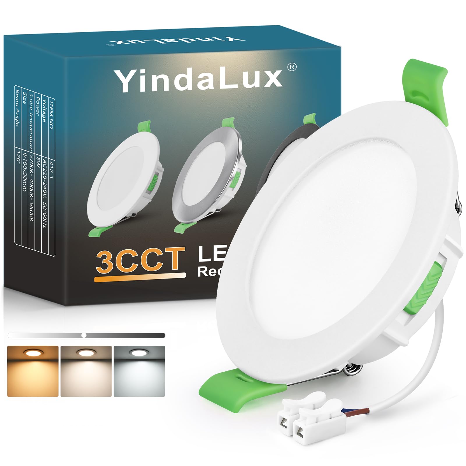 YindaLux LED Einbaustrahler 230V Dimmbar 8W 800LM Deckenspots LED Spots 230V 75-90mm lochmaß Flach IP44 Einbauleuchten Einbauspots Warmweiß 2700K Neutralweiß 4000K Kaltweiß 6500K Weiß 1er Set