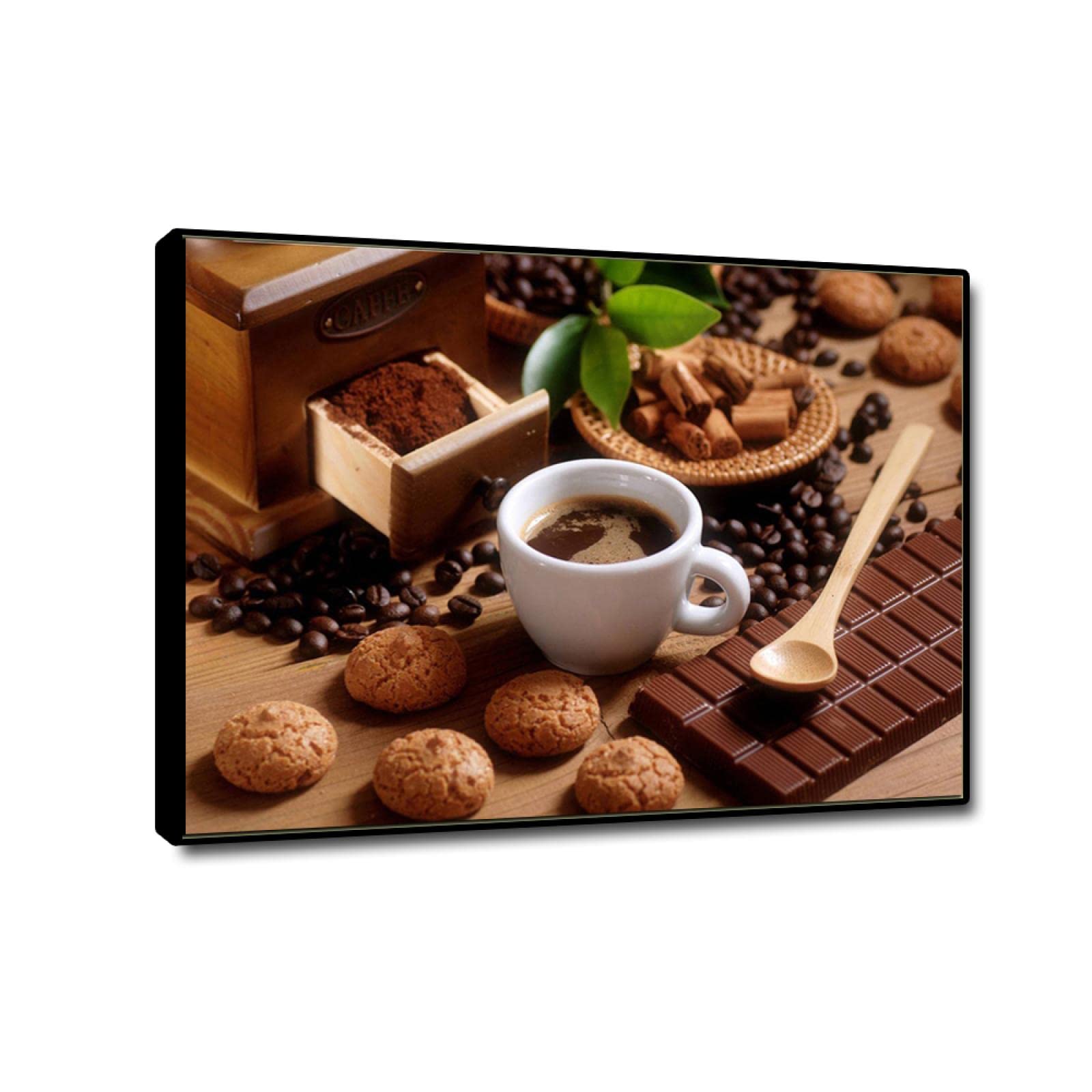 Zdjęcia kuchenne drukowane na płótnie duże kuchnia płótno sztuka ścienna dekoracja - czekolada kawa plakaty i nadruki - jedzenie obraz do dekoracji jadalni 20 x 28 cm (8 x 11 cali) czarna rama