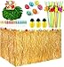 Xiaorouqiu 119 Piezas Hawaiana Luau Falda de Mesa, Set de Decoración de Fiesta Tropical Hawaiana con 9 Pies, Hojas de Palma Flores, Piña de Papel, Tapas de Comida de Paraguas