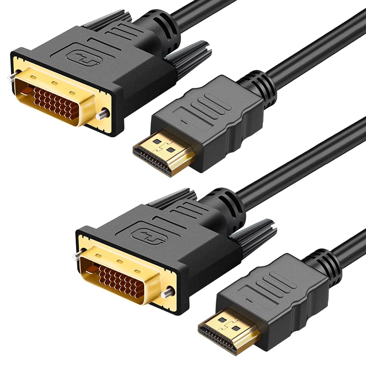 HDMI A to DVI Adapter Cable 6ft, 2 Pack Bi-Directional 1080P HDMI to DVI-D Cable Male to Male, High-Speed Gold-Plated for Raspberry Pi, Roku, X-Box One, PS3/4/5, Graphics Card