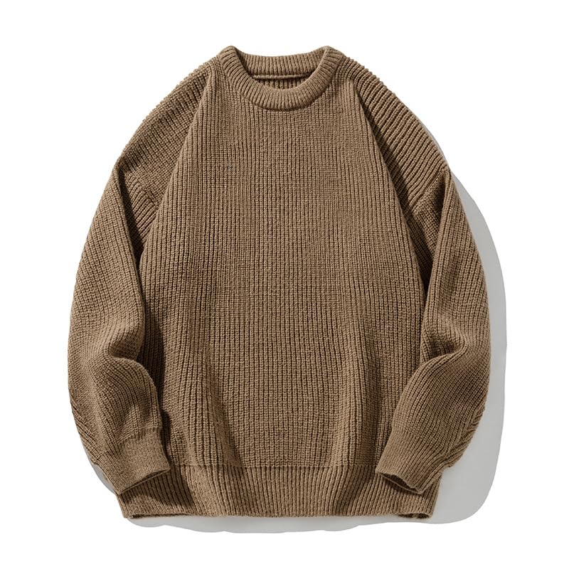 Men's Solid Drop Shoulder Long Sleeve Cable Knit Sweater, Casual Comfort Basic Loose Pullover Knitwear Jumper