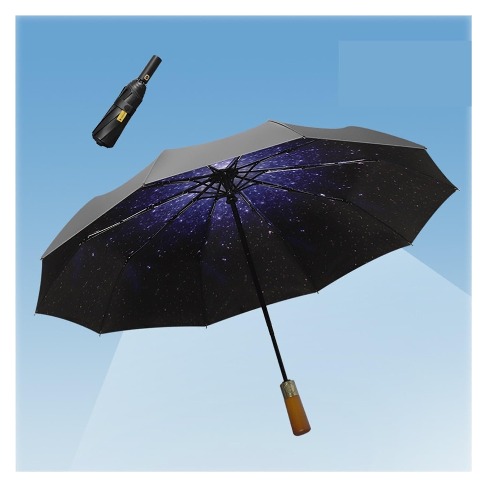 RENEESME Umbrellas For Rain Retro Wooden Handle Automatic Umbrella Double-layer Umbrella Ten-bone Folding Umbrella Men's Double Umbrella Strong Umbrella For Wind And Rain(B)