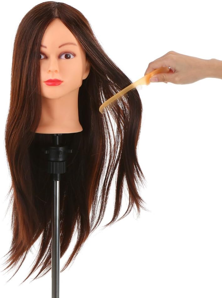 OUNA 30% Human Hair Mannequin Head with Clamp Holder for Braiding Hair Styling Practice 24'' Manikin Head for Hairdresser Cosmetology Dummy Head