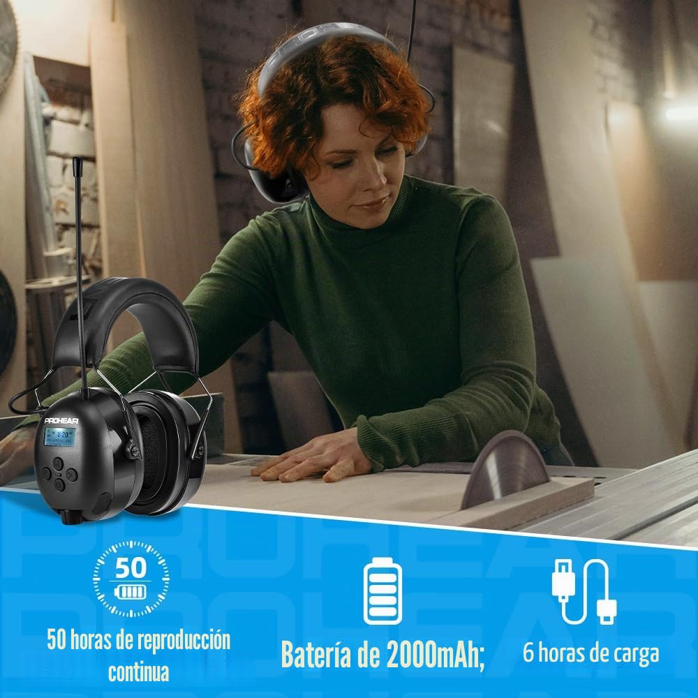 PROHEAR 033A (actualizado) Protección auditiva con radio DAB +/Bluetooth/FM, auriculares con radio con micrófono incorporado y reducción de ruido