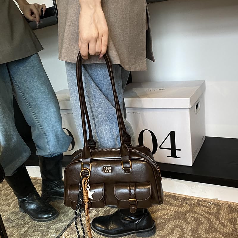 Women Cordury Shoulder Bag Vintage Style Retro Top Handle Bag Casual Double Front Pocket Handbag Tote Bag for Shopping Travel3