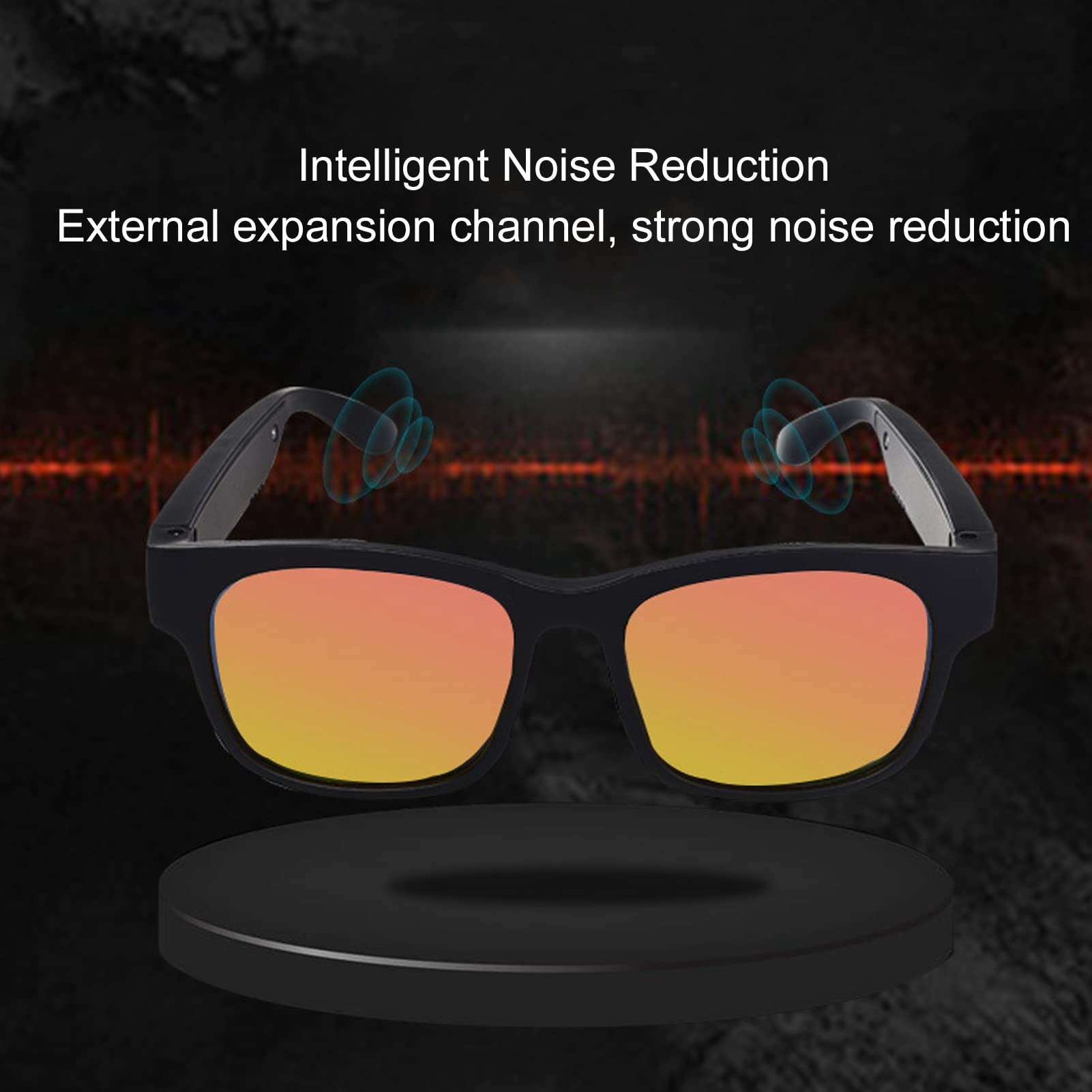 Sonnenbrille mit Kopfhörer, Intelligente Brille Zum Radfahren, Laufen, Geräuschunterdrückung (Gold blenden)