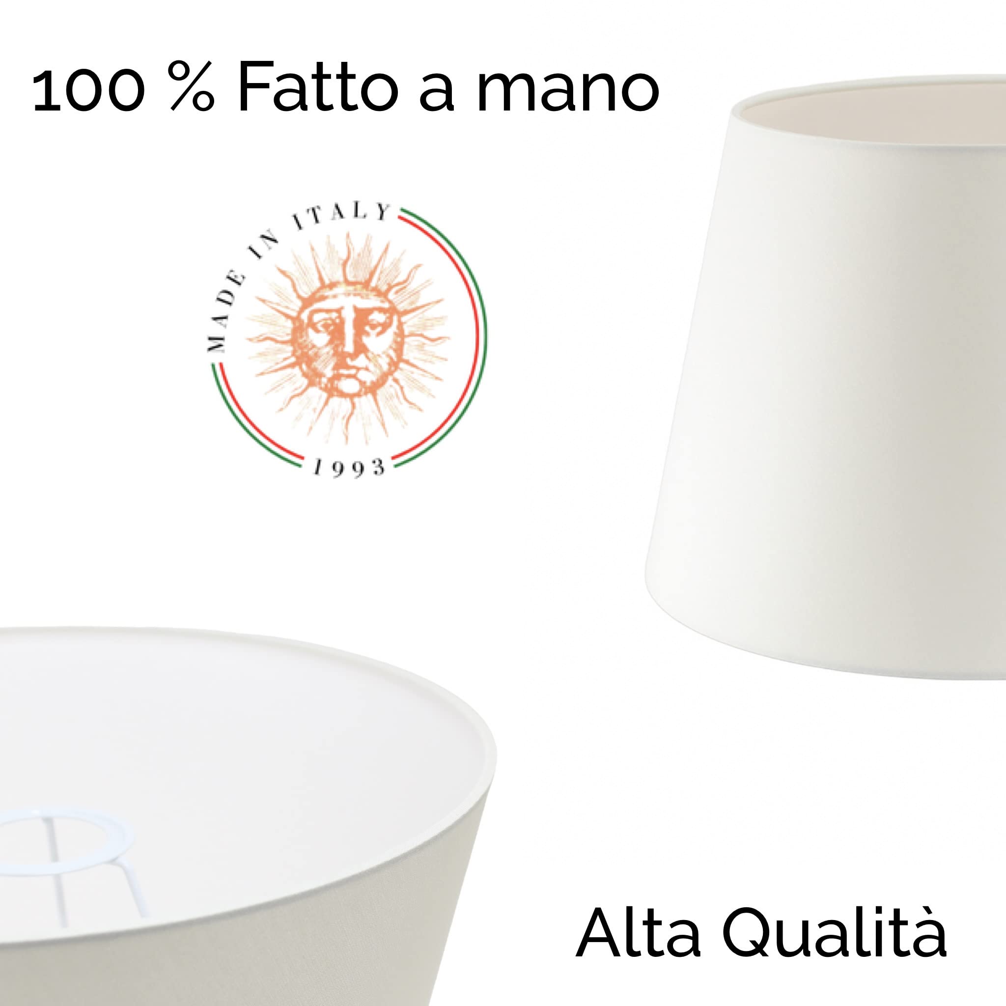 Paralume Impero per lampada in tessuto Cotone Avorio su PVC - Artigianale, autentico Made in Italy (D.40 x D.Sup.28 H.26 cm - ATTACCO E27)