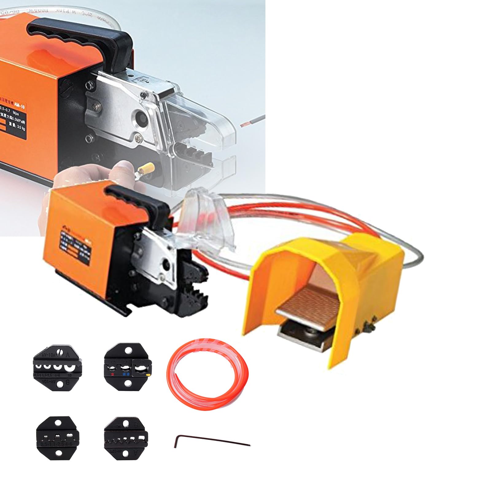 Herramienta de crimpado neumática de 0,5-0,7 MPa (AM-10), alicates de crimpado con arranque por pedal, máquina de crimpado de terminales de tipo neumático, con 4 juegos de matrices opcionales para v