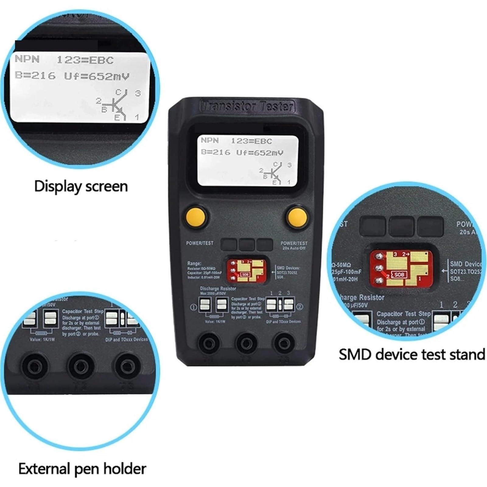 Multimetro Digital, Multímetro de prueba SMD de transistores multipropósito MOS/PNP/NPN, diodo, triodo, capacitancia, resistencia, medidor LCD, medidor LCR