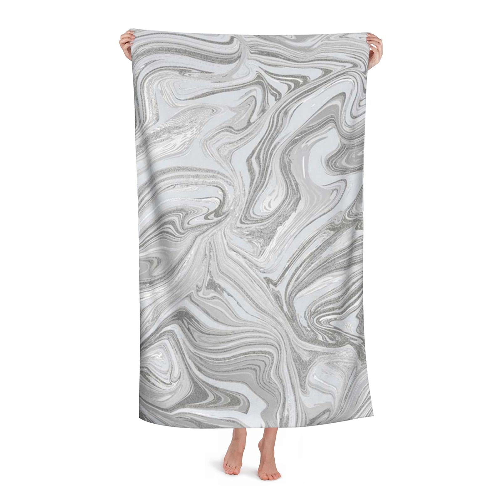 LSRCPD Marble Wallpaper Grey Beach Towel Highly Absorbent Microfiber Beach Blanket Soft Bath Towels 80 x 130 cm