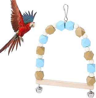 Wnvivi Parrot Swing Chew Toy,Colorful Wood Block Bird Swing with Bell Hook,Bird Chewing Foraging Toys for Parakeet Cockatoo Cockatiel