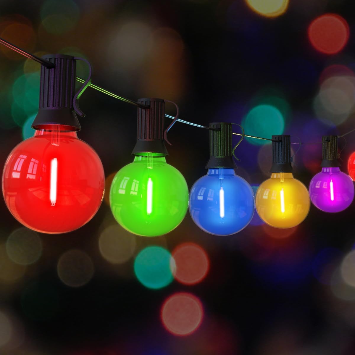 Vocevos 200FT Outdoor String Lights Colorful LED Outside Waterproof Patio Lights Backyard Heavy-Duty Shatterproof Plastic G40 Bulbs Connectable Globe Light Decor Yard Café Exterior