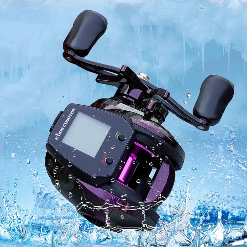 Carrete de pesca, 7.2:1 5+1BB Carretes de pesca digital con pantalla de alarma de mordida para agua dulce o salada, mano izquierda