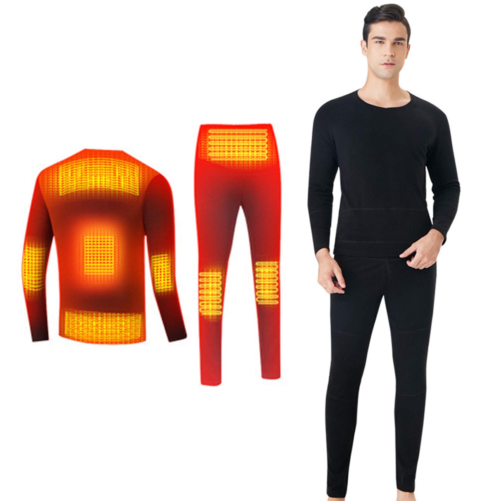 Verwarmd ondergoed winter basislaag kleding USB opladen verwarmd ondergoed set intelligente 3-speed temperatuurregeling dames heren winter warme kleding voor binnen, buiten en sport, 1, L