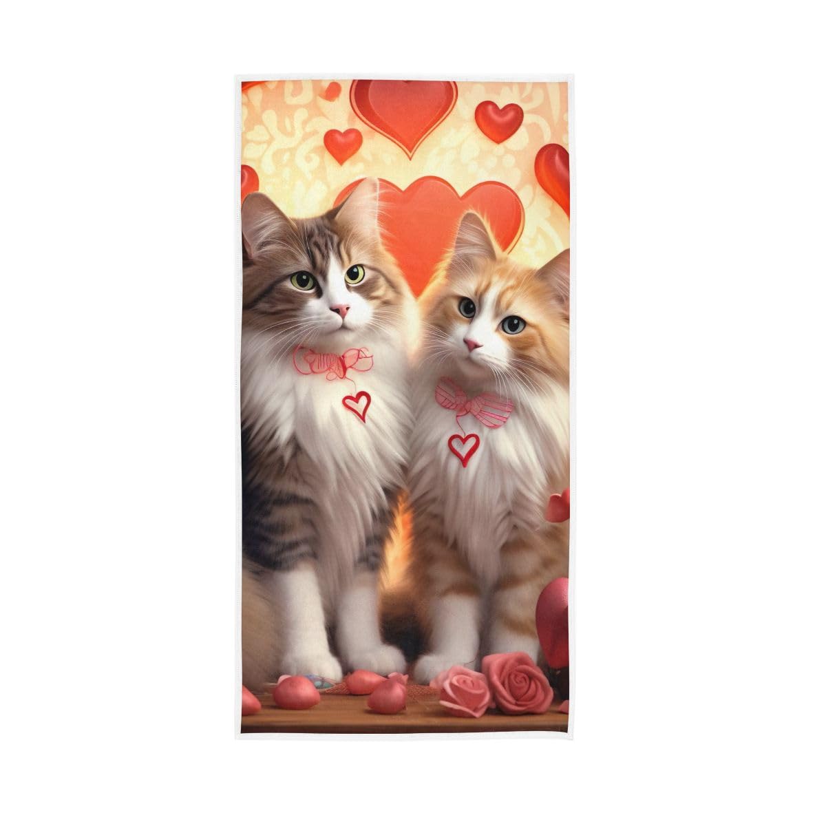 LSRCPD Cat Valentine in Front of Hearts Hand Towel, Bathroom Hand Towels Decorative 15 x 30 Inches