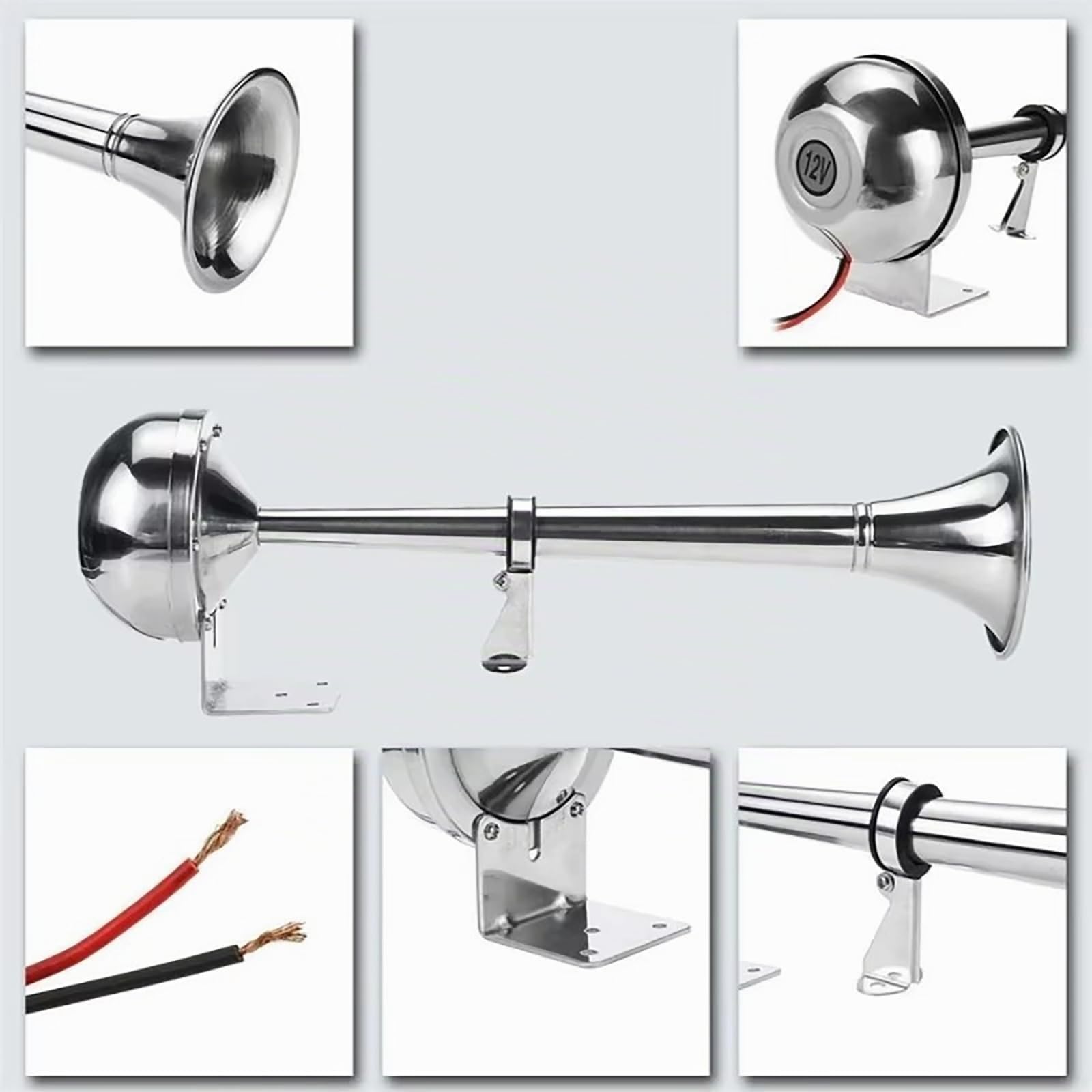 NEWFUN Tromba Camion 12v, Trombe Camion,Clacson Monotubo in Acciaio Inox, Clacson Elettrico Per Imbarcazioni, Per Tutte le Autovetture a 12 V, Camion, Barche, Navi, Barche a Vela, Ecc.