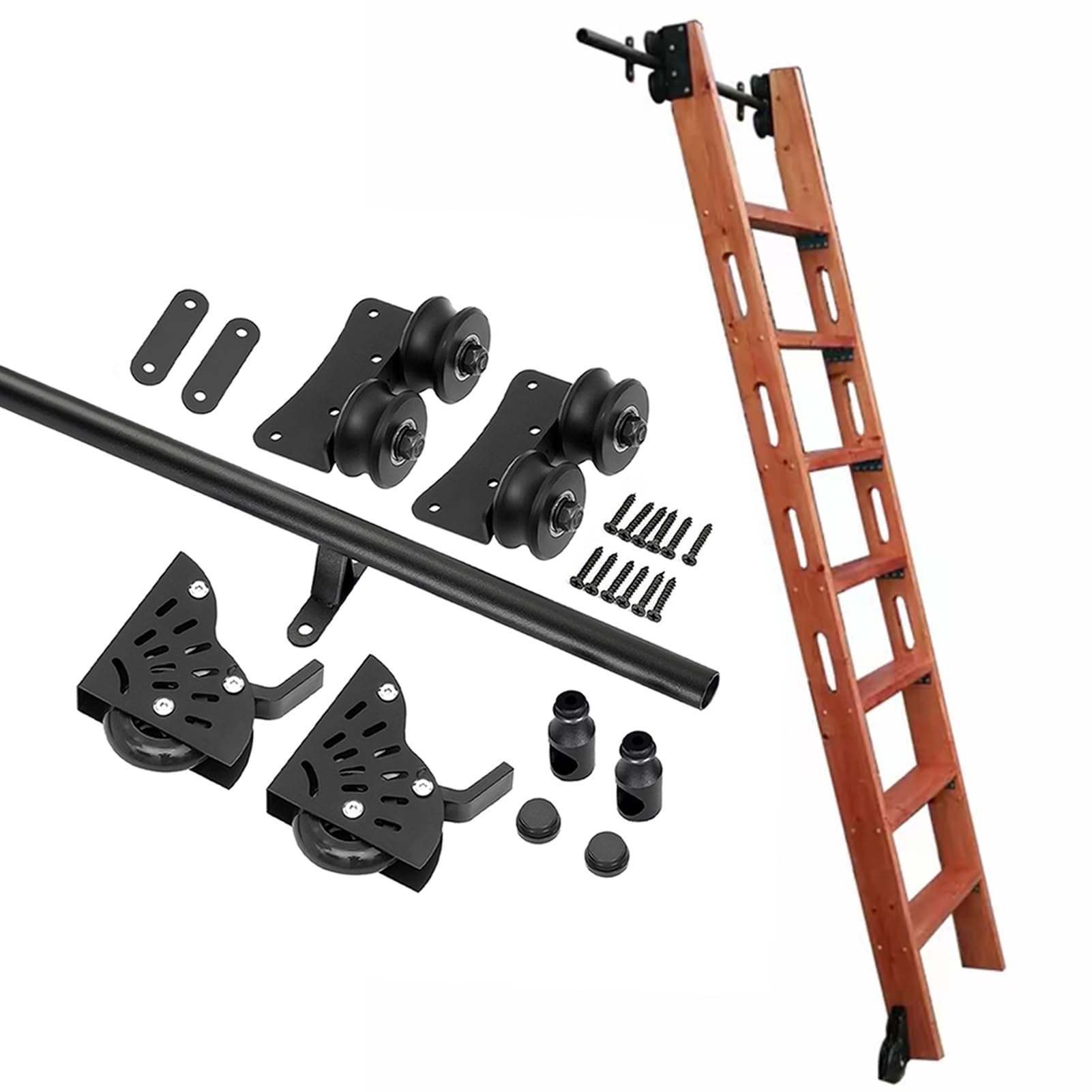 DONGGANSHI 100-732cm Sliding Barn Door Kit Library Ladder Hardware Rolling Rail Complete Set(No Ladder),Metal Roller System Mobile Ladders Track(13ft/400cm Track kit)