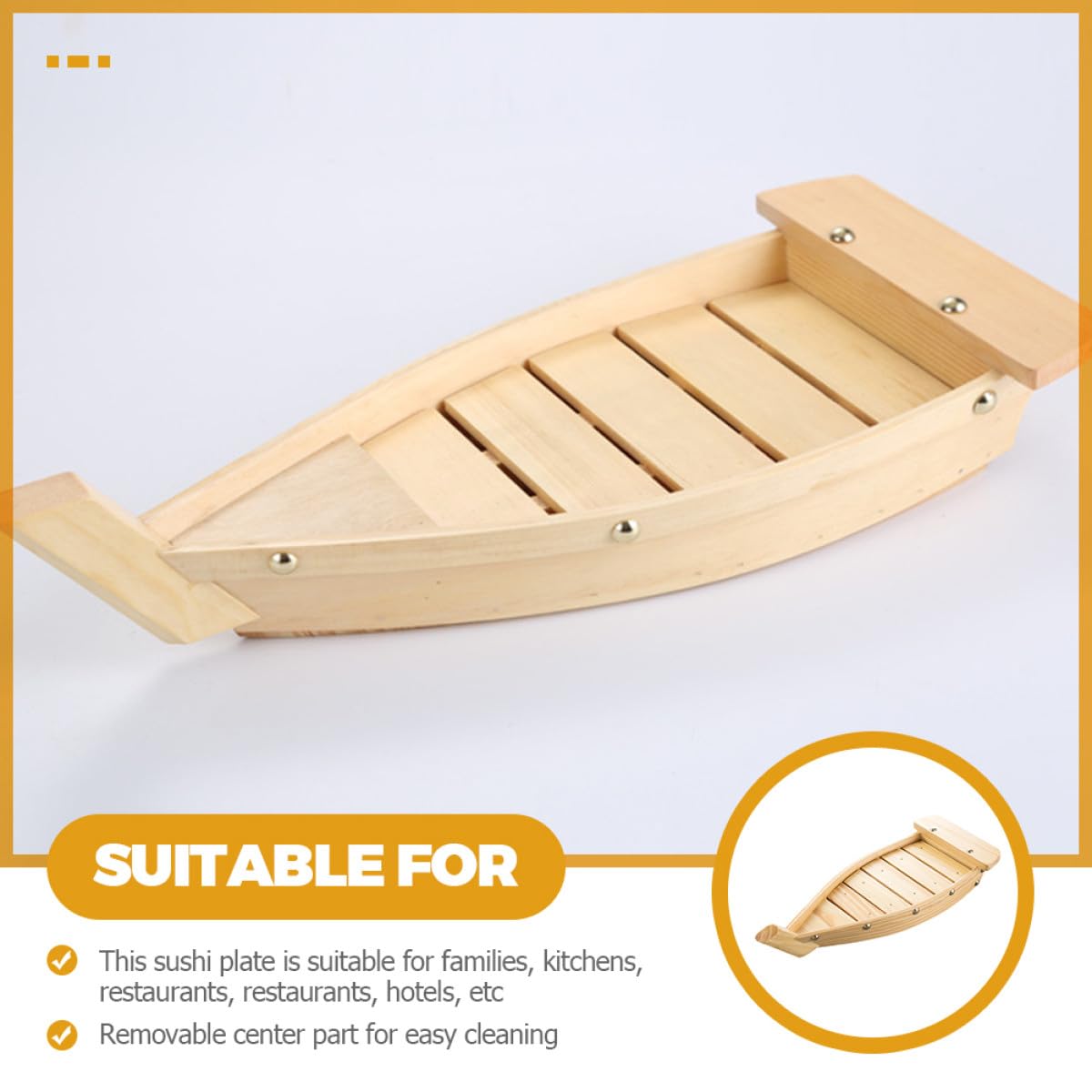 SHINEOFI Bateau à Sushis en Bois Beige pour Service de Sushis et Porte-Sashimi Effet Décoratif, Plateau de Présentation pour Restaurants Japonerie