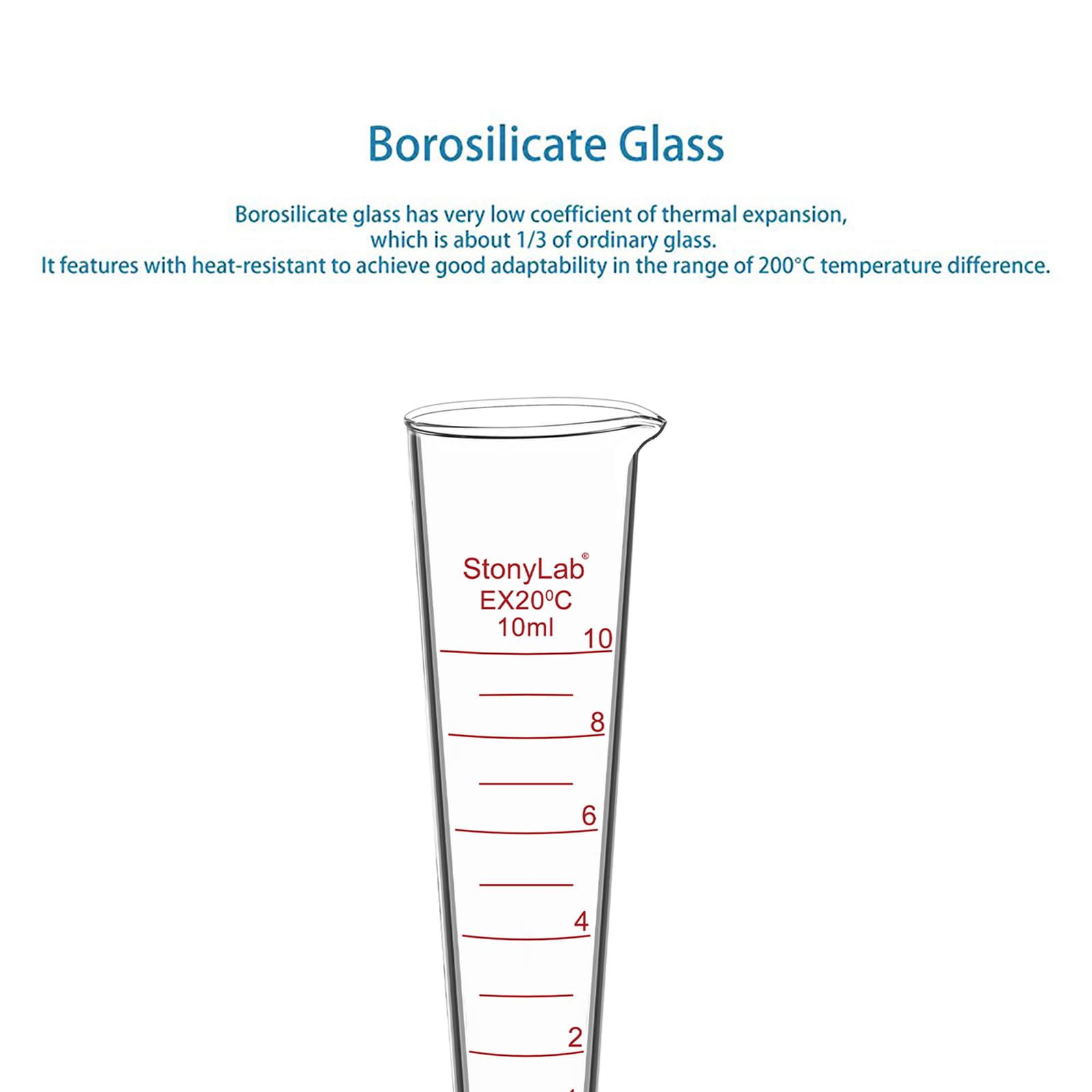 Cylindro Graduado de Vidrio Borosilicato 10 ml Boca Ancha Pico Vertedor