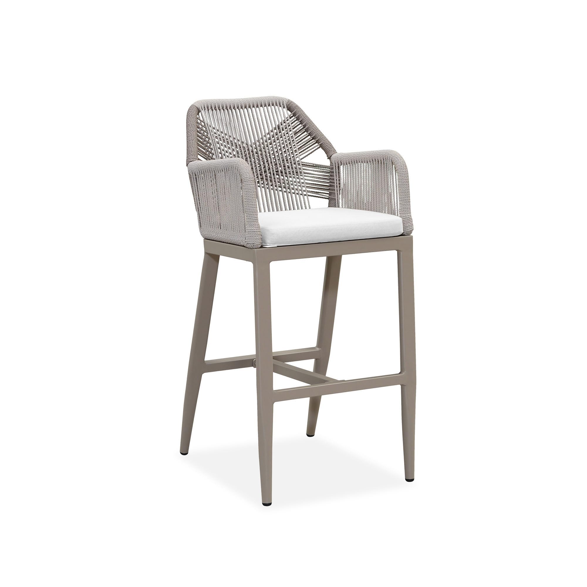 PURPLE LEAF 1 Piece Bar Height Stool with Cushion, Back and Arms, Champagne