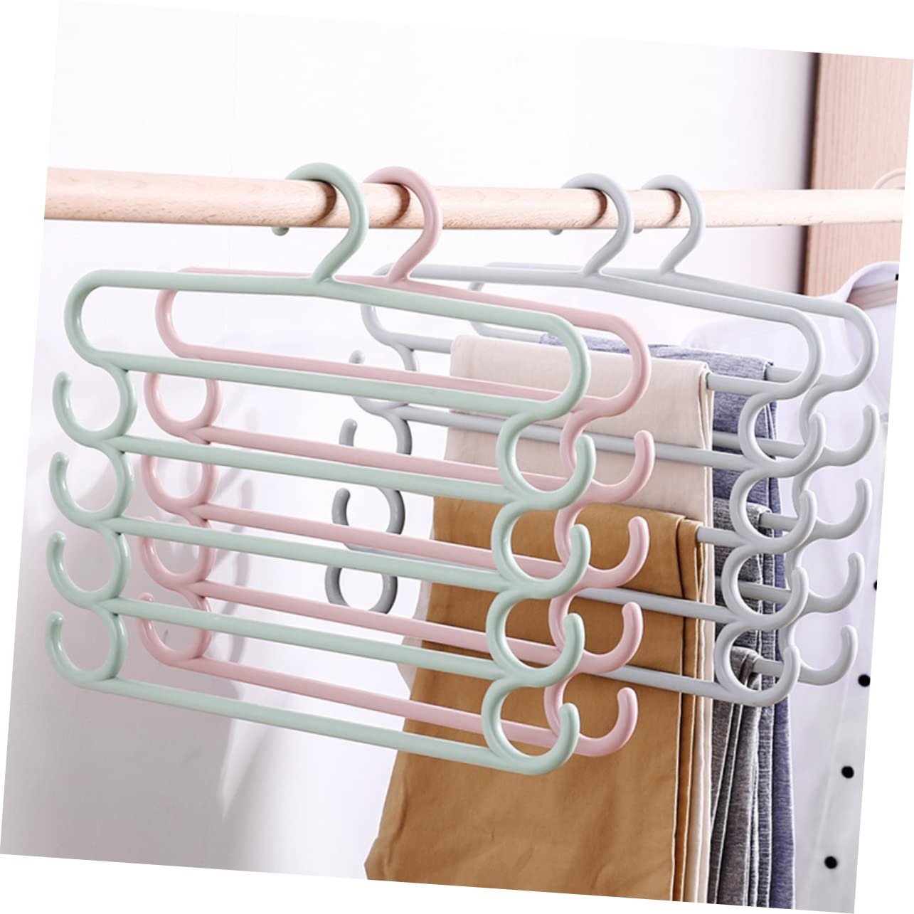 OFFSCH 3pcs Grey Hangers Space Saving Trousers Racks Multi-Layer Pants Hangers for Wardrobe
