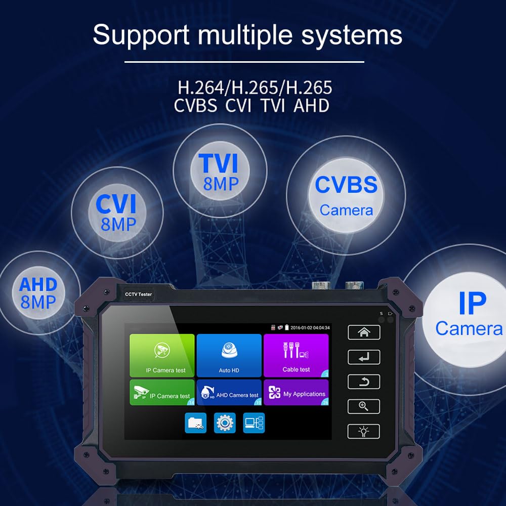 Tester CCTV, Fioletowy 5200C 12MP Tester IPC 8MP/AHD/CVI/TV/SDI kamery CCTV Monitor z VGA dla CFTV(TI-Z9651)
