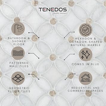 Tenedos HTC182 Timeless Petals Mosaic Tile 1 Sheet of Elegant Floral Marble Design for Backsplash, Bathroom, or Accent Wall Glue Down Installation