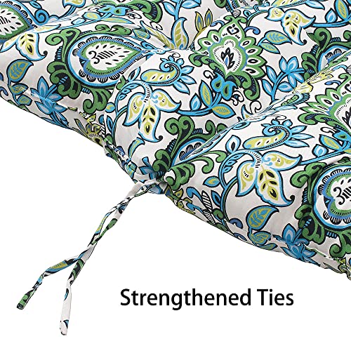 Magpie Fabrics Indoor Outdoor Tufted High Back Chair Cushion Set Of 2, Waterproof All-Weather Deep Seating Rocking Chair Patio Garden Chaise Lounge Sun Lounger Chair Cushions(Botanical Blue Green) #TOP7
