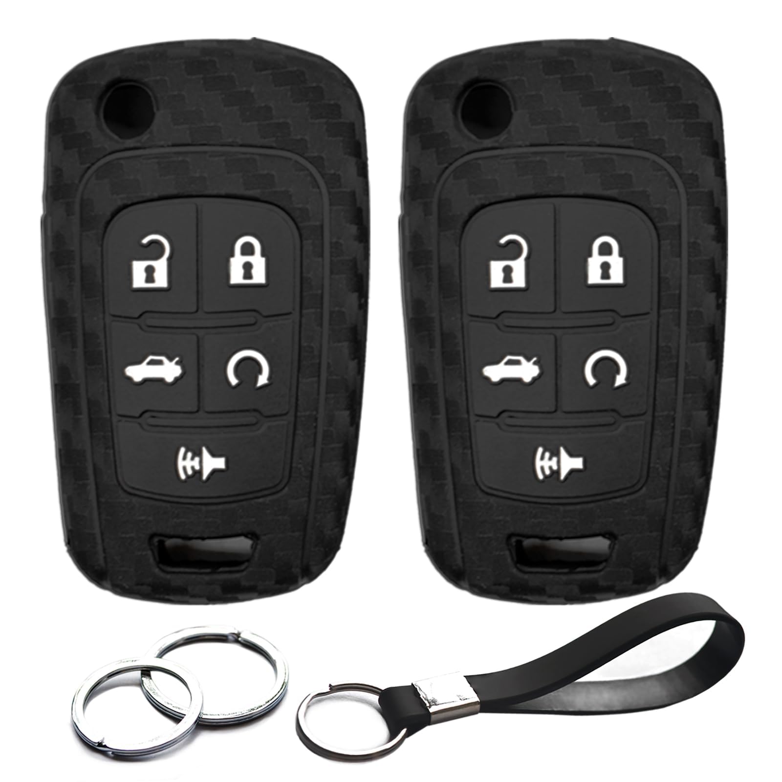 INFIPAR Compatible with Chevrolet Camaro Cruze Equinox Impala Malibu Limited GMC Terrain Buick Lacrosse Regal Flip 5 BTS Carbon Fiber Looks Silicone FOB Key Case Cover Remote Holder, 2pcs