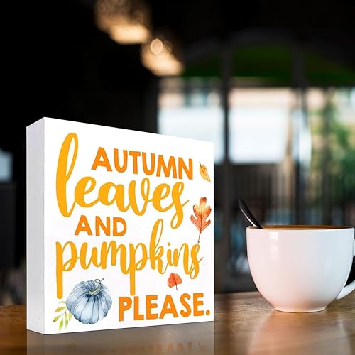 Miniatura 88 de Decoración de escritorio de otoño, Groovy Gobble Gobble Fall Thanksgiving Wood Block Sign Decoración de escritorio, caja de madera rústica de