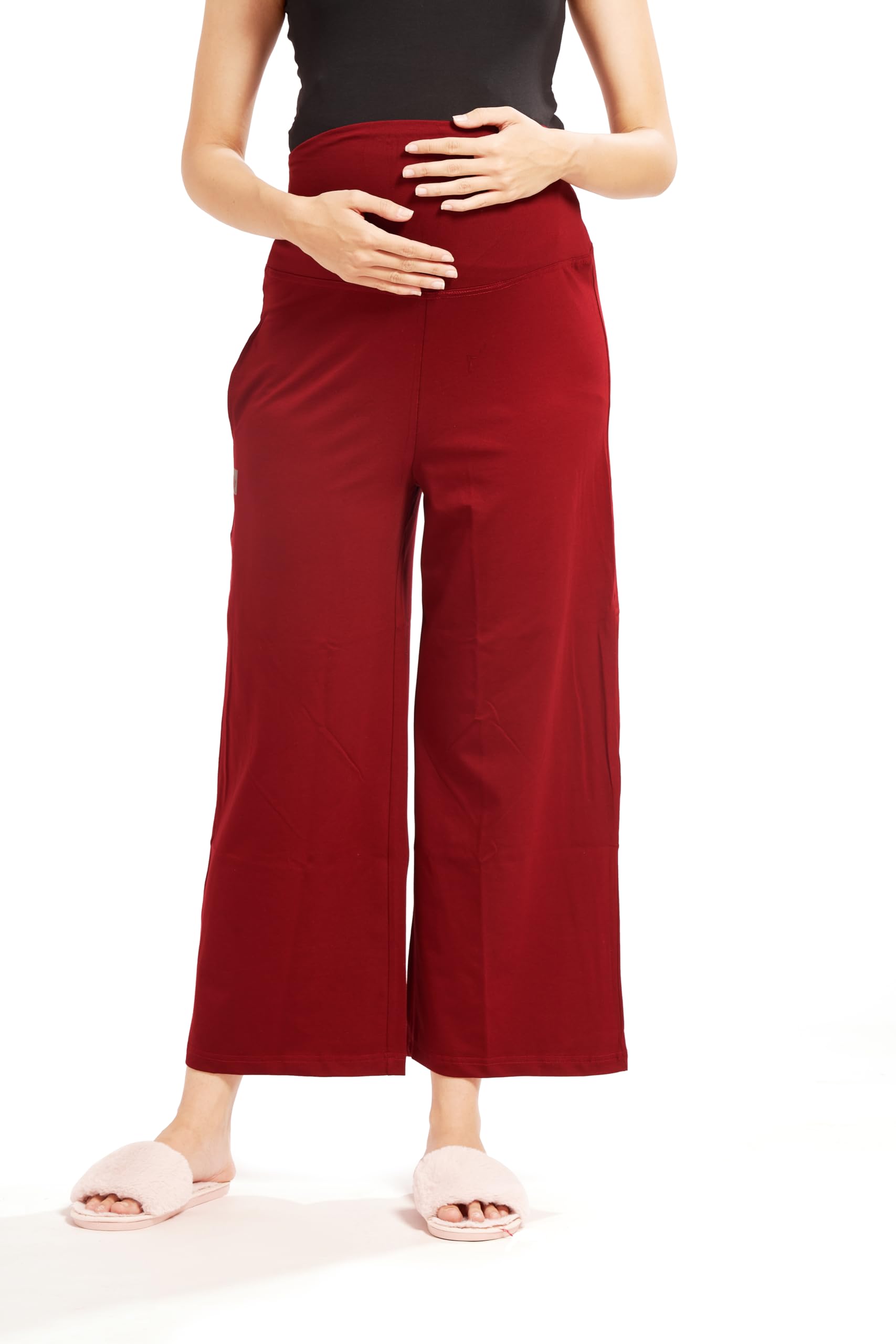 AV2 Women's Cotton Lycra Stretchable Relaxed Fit Maternity Pants | Maternity Yoga Pants | Maternity Trousers Maroon Large 5556 - Image 4 thumbnail