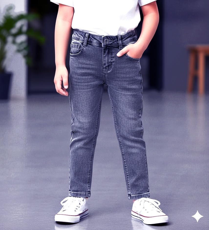 Image of A.T.U.N. (ALL THINGS UBER NICE) Boys Cotton Stretchable Straight Fit Denim Jeans | Soft Washed Mid Rise Comfort Jeans for Everyday Wear | Durable Stylish Casual Bottom Wear