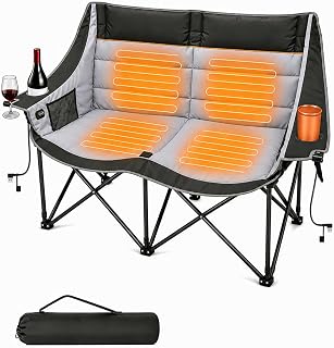 HOPERAN Heated Double Camping Chair, 660lbs 3 Heat Levels Camping Loveseat