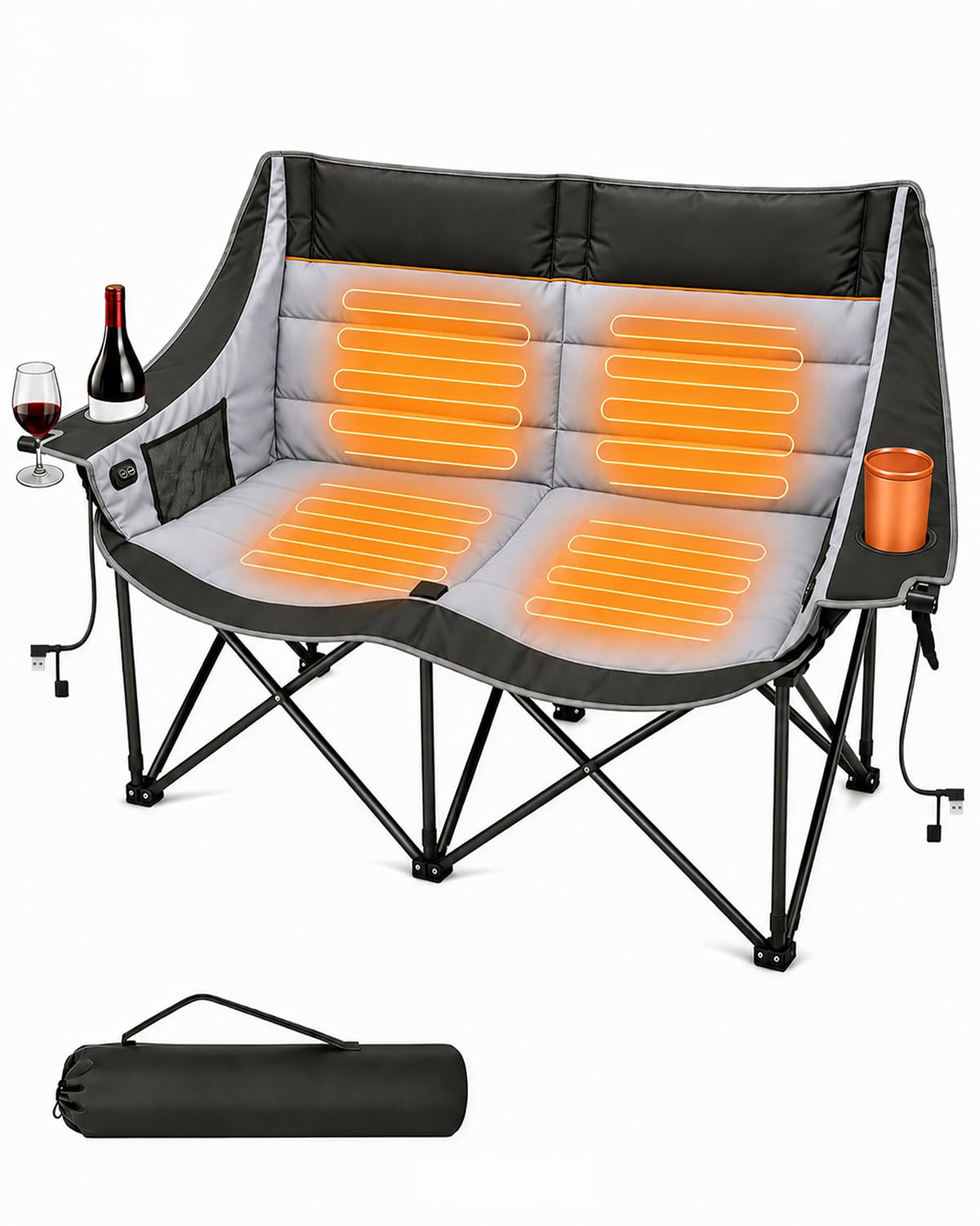 Photo 1 of HOPERAN Heated Double Camping Chair, 660lbs 3 Heat Levels Camping Loveseat