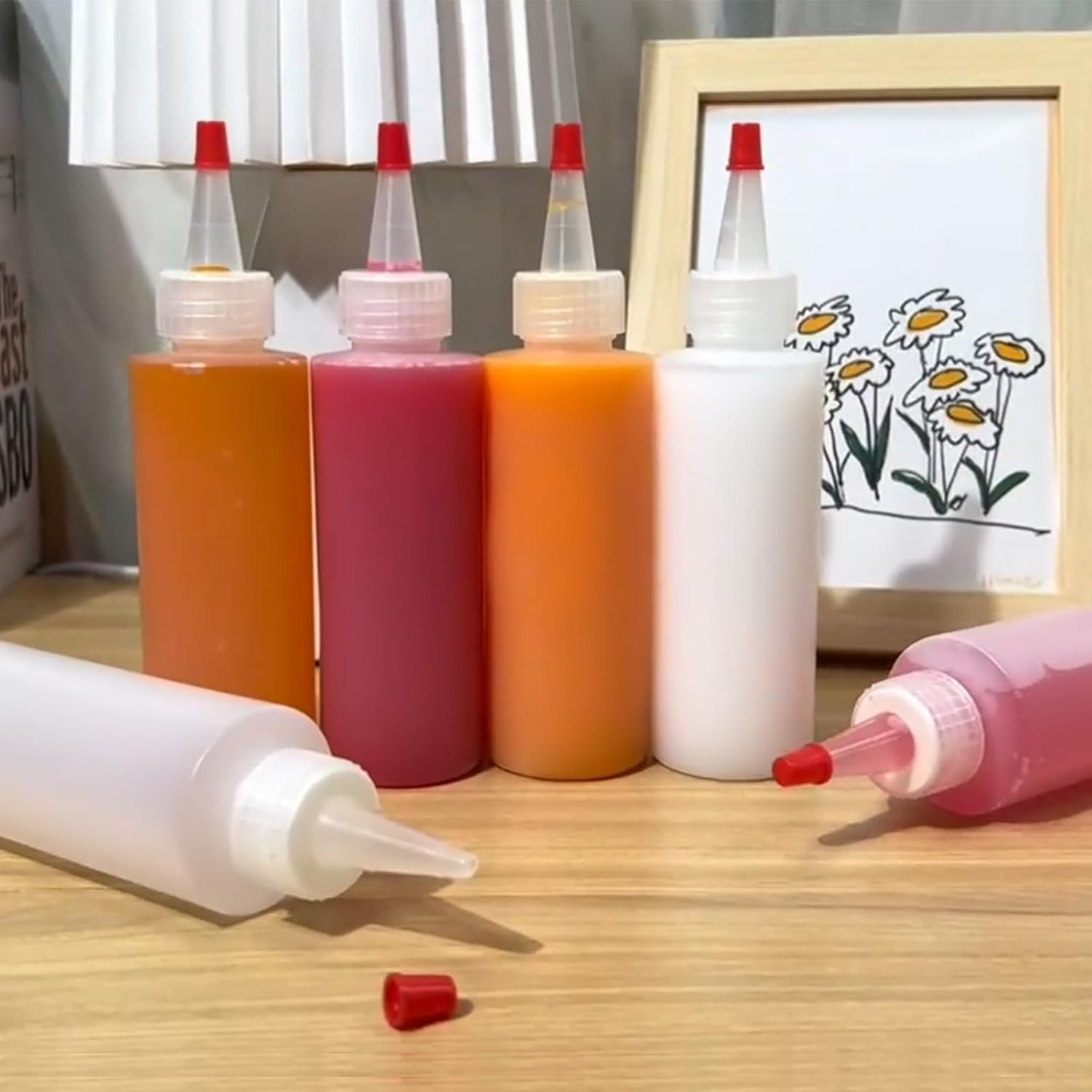 40 Pack 4oz Plastic Squeeze Bottles with Red Tip Caps and Measurement, Leak Proof Refillable Plastic Squeeze Condiment Bottles Container for BBQ, Ketchup, Sauces, Dressing, Syrup, Arts, Crafts, Glue