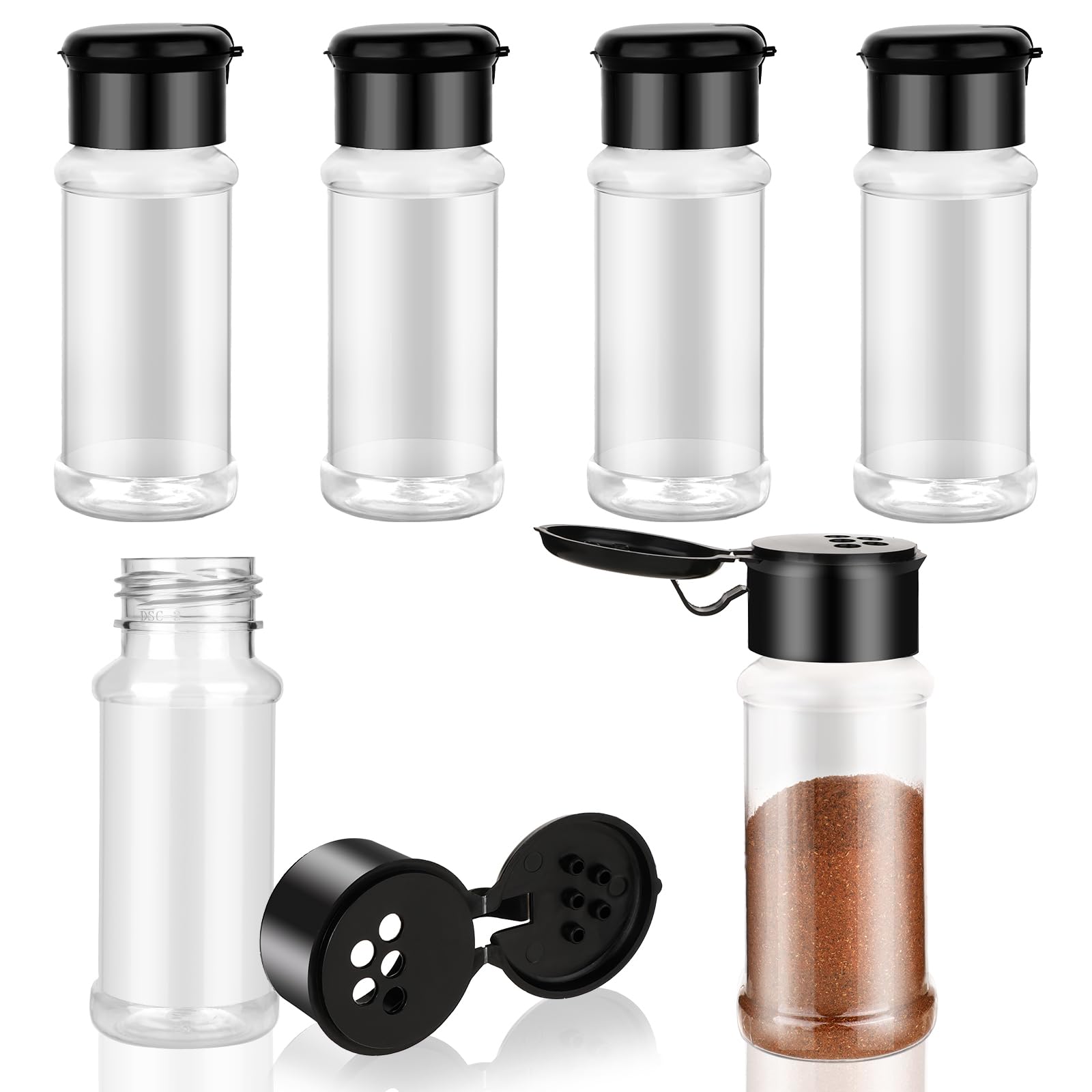 BOHUIZ 6 Pack 3 Oz Spice Jars with Shaker Lids, Clear Seasoning Containers