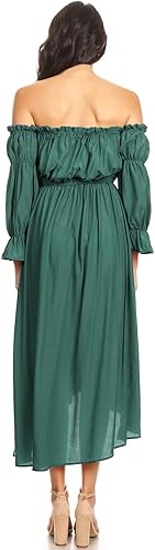 Miniatura 2 de Anna-Kaci - Vestido de campesina renacentista de manga larga para mujer, estilo bohemio, casual, con hombros descubiertos